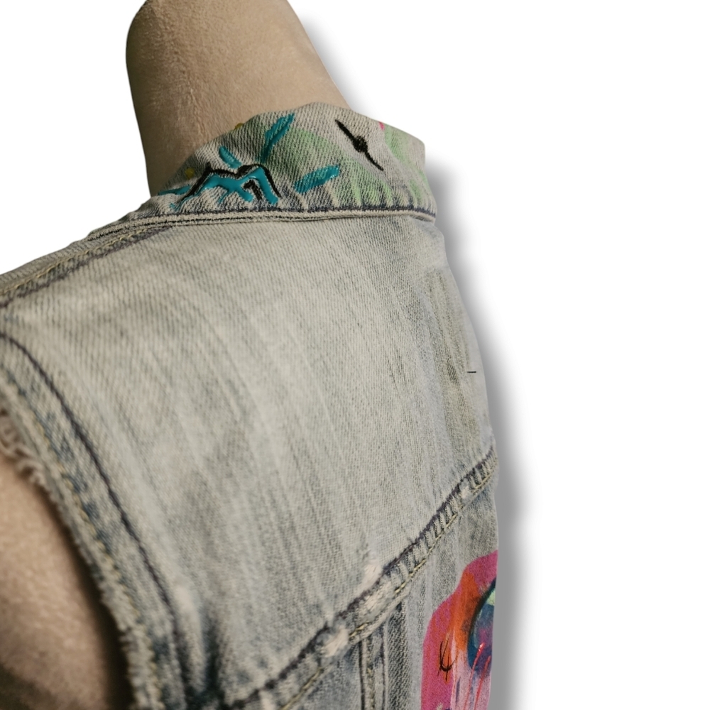 Handpainted OOAK Abstract Art Denim Vest - Picture 5 of 9